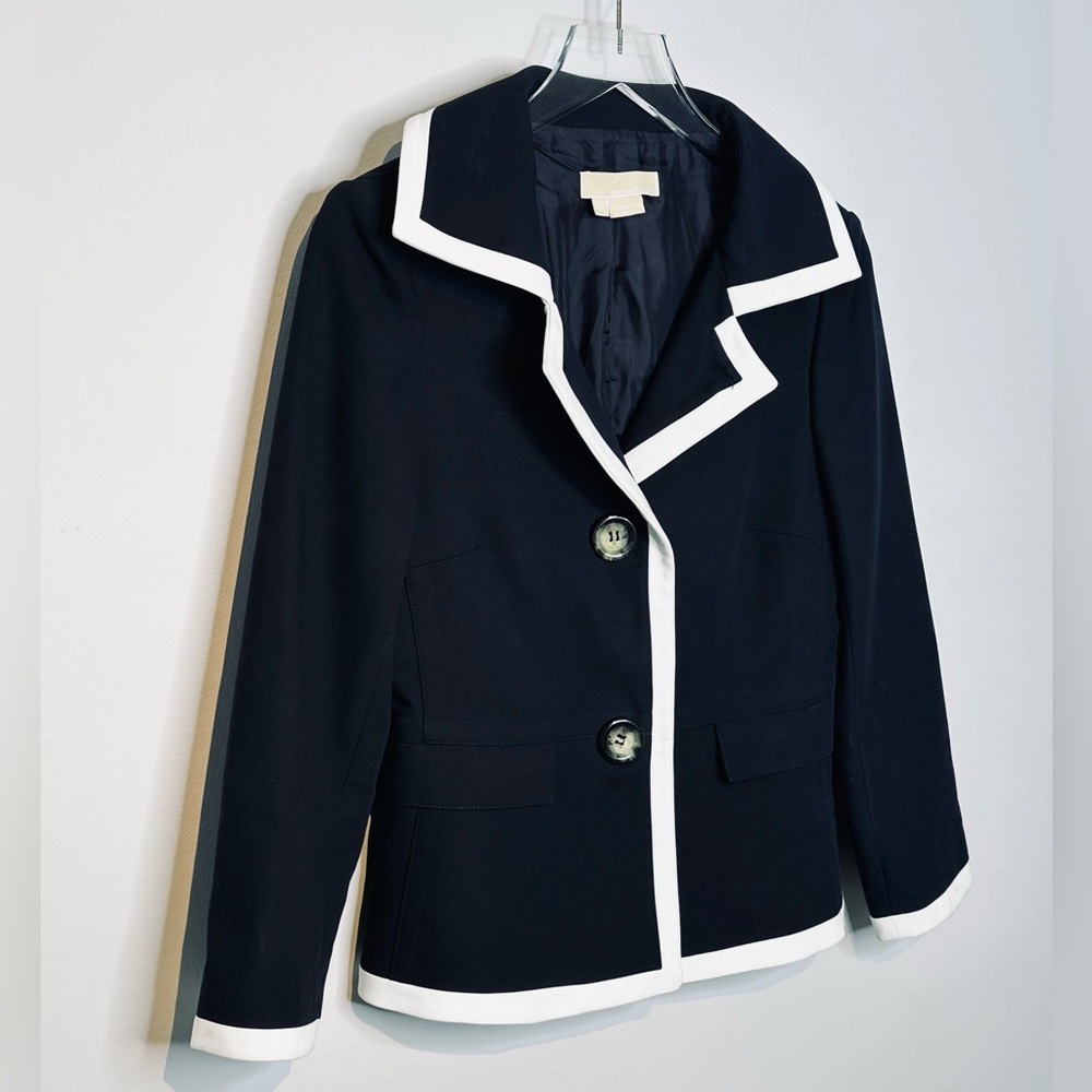 Michael Kors Double Crepe Black Blazer Jacket with White Trim Size 8 - Picture 3 of 10